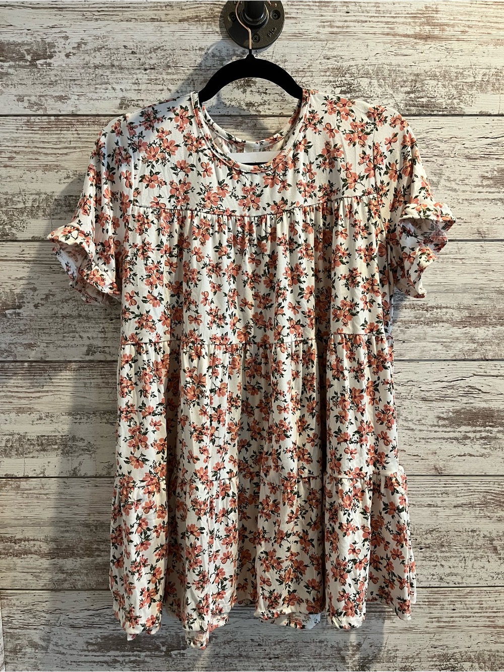 Celeste Cream Floral Tiered Babydoll Top with Peach Blossoms